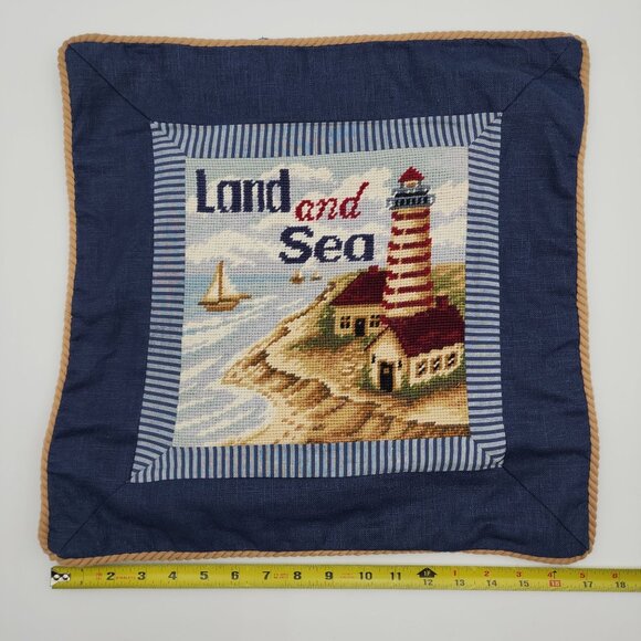 NWT Lighthouse Coastal Nautical Needlepoint Decorative Pillow Cover 17"x17" in. - Picture 16 of 16
